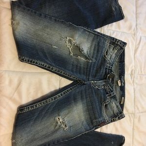 Silver distressed bootcut jeans